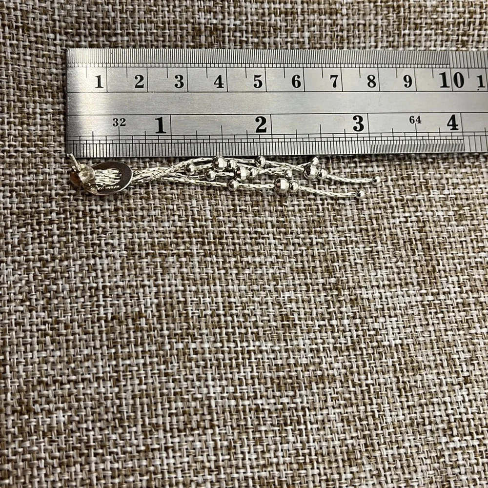 ATI Thailand Vintage 925 Sterling Silver Beaded Feather Tassel Earrings - Picture 9 of 9